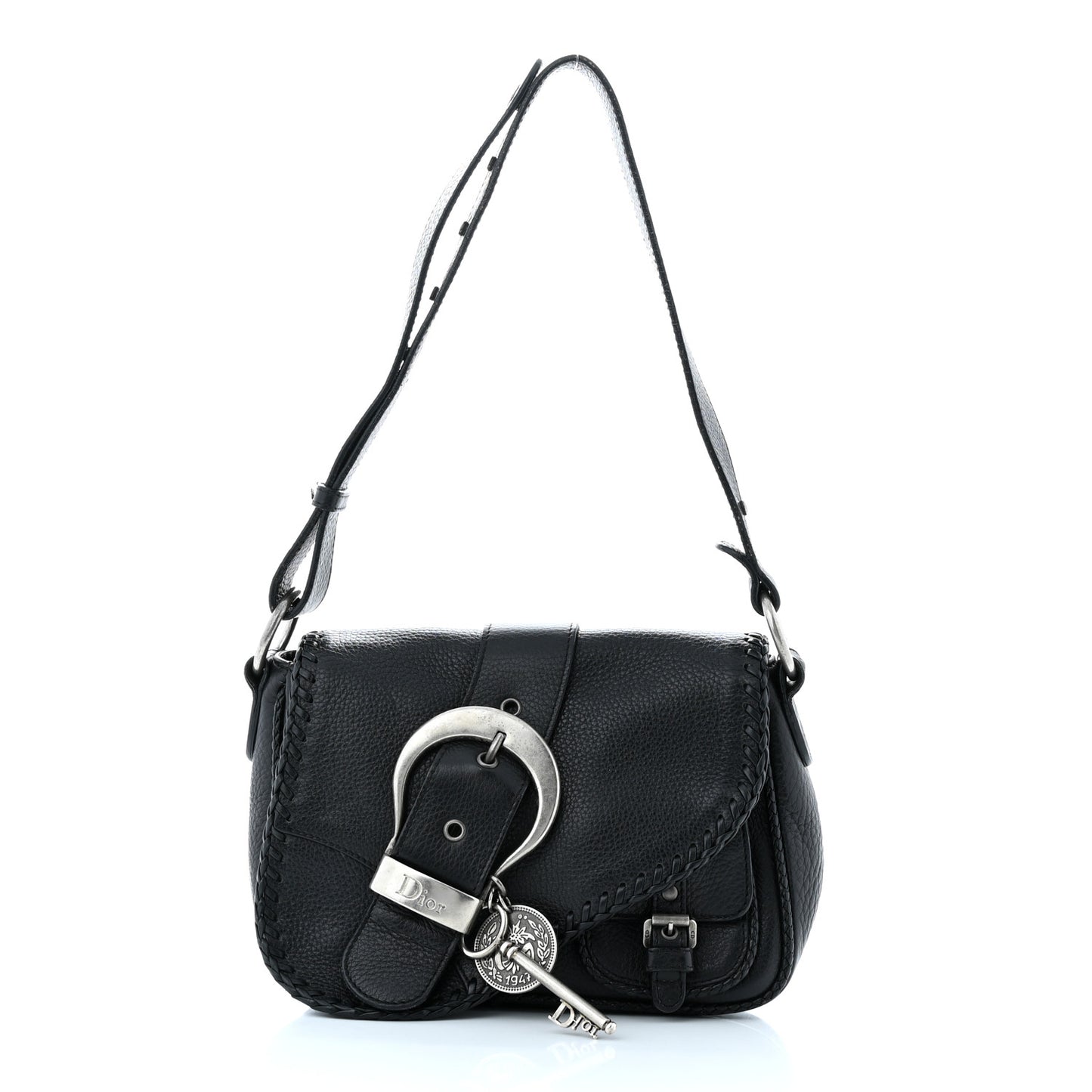 Pebbled Calfskin Mini Gaucho Crossbody Bag Black