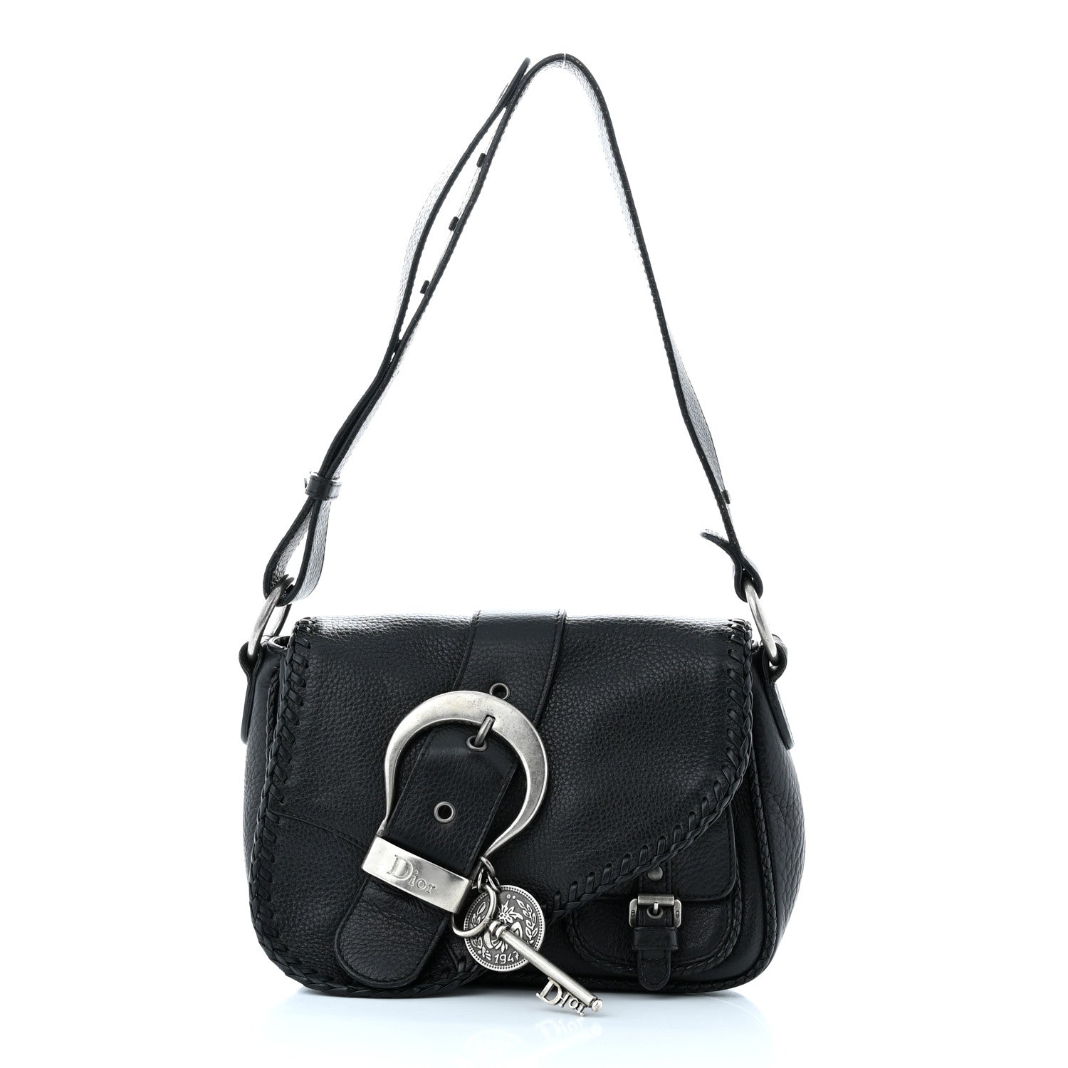 Christian Dior Pebbled Calfskin Mini Gaucho Crossbody Bag Black 1 of 15