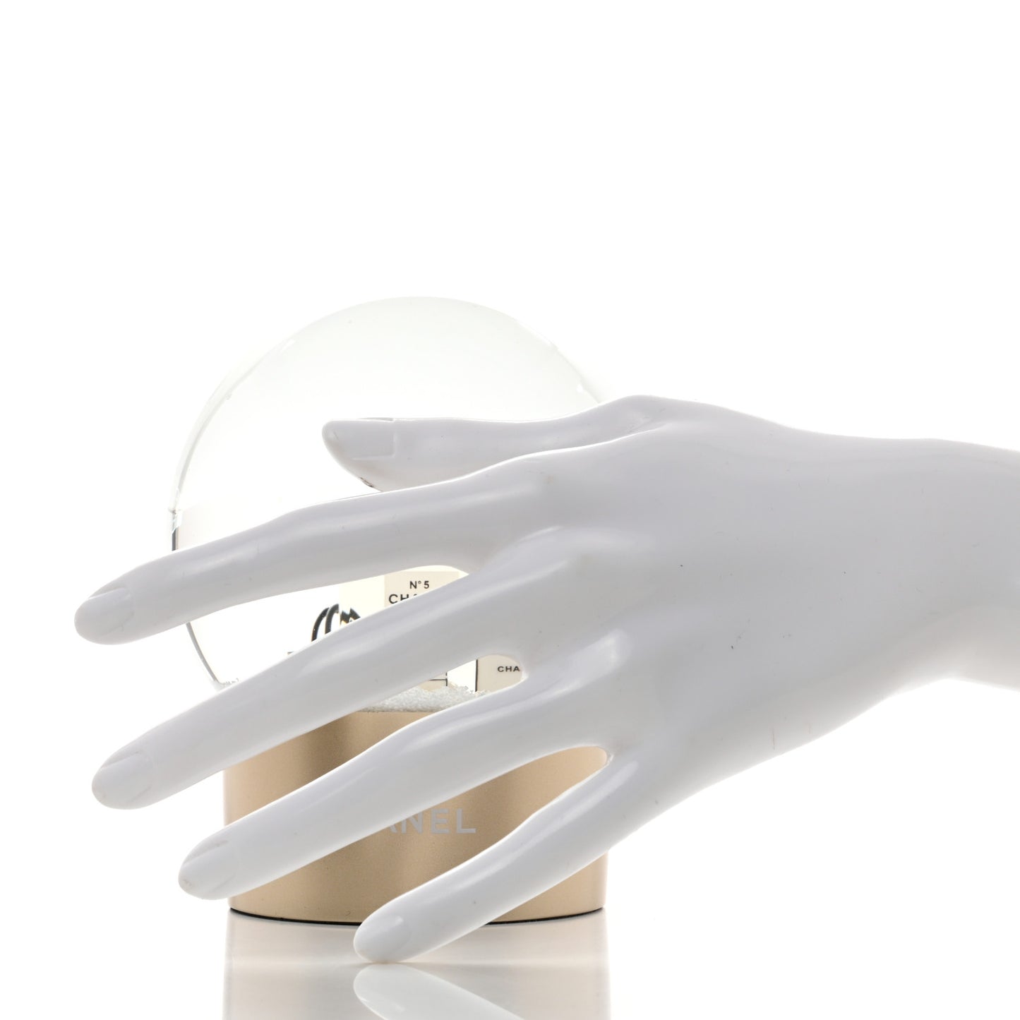 Glass N°5 Perfume Bottle Snow Globe Gold