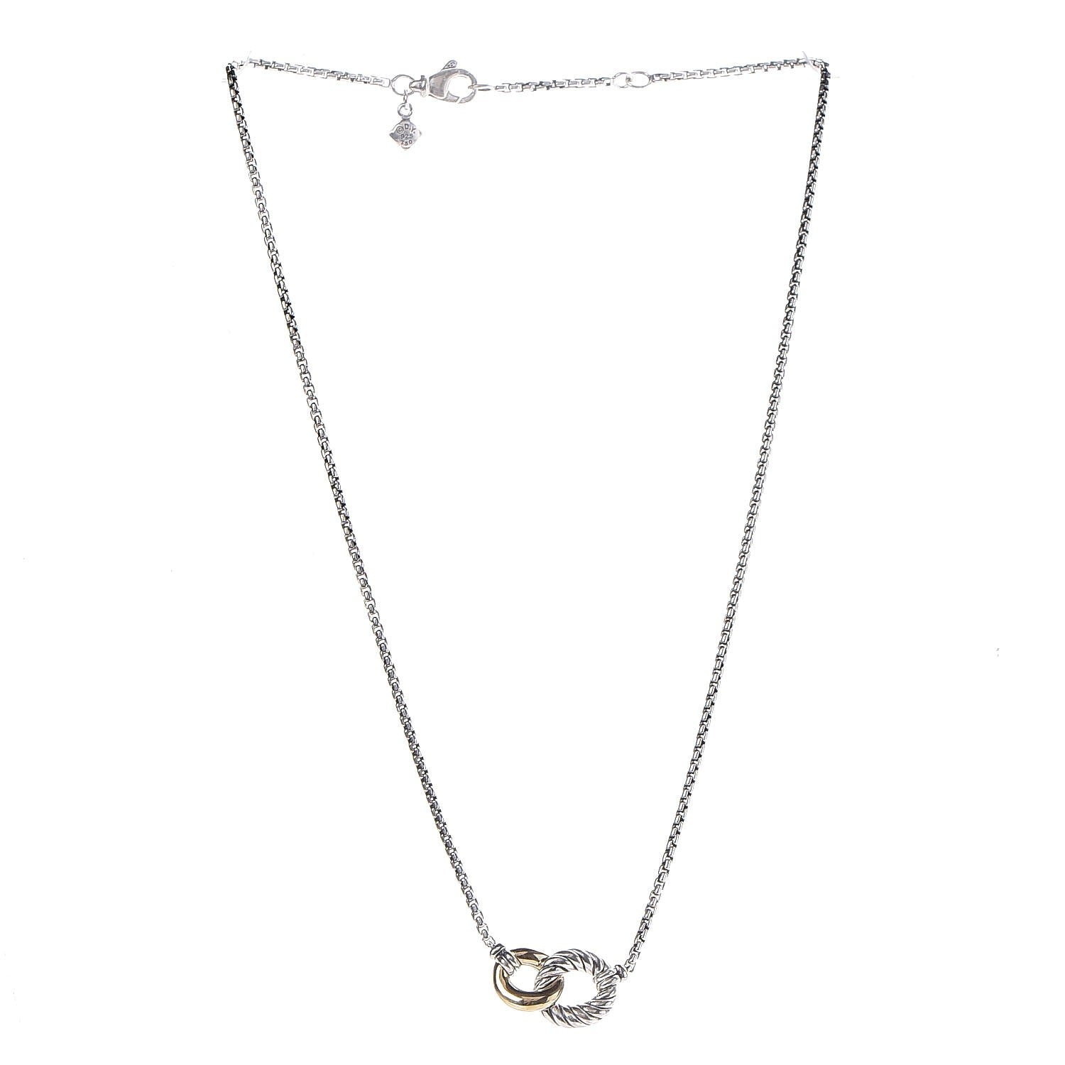 David Yurman Sterling Silver 18K Yellow Gold Belmont Pendant Necklace 3 of 5