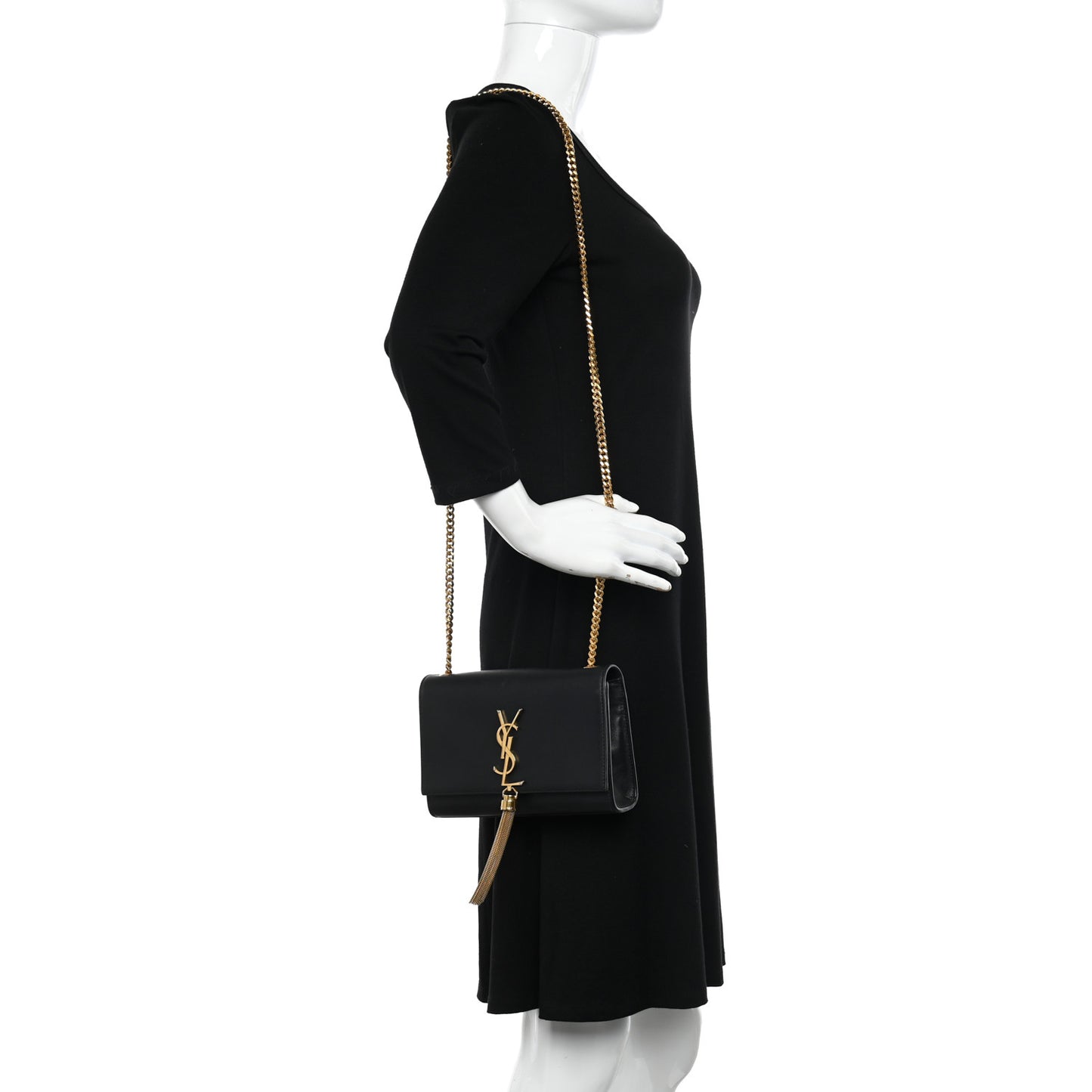 Calfskin Small Classic Monogram Kate Tassel Satchel Black