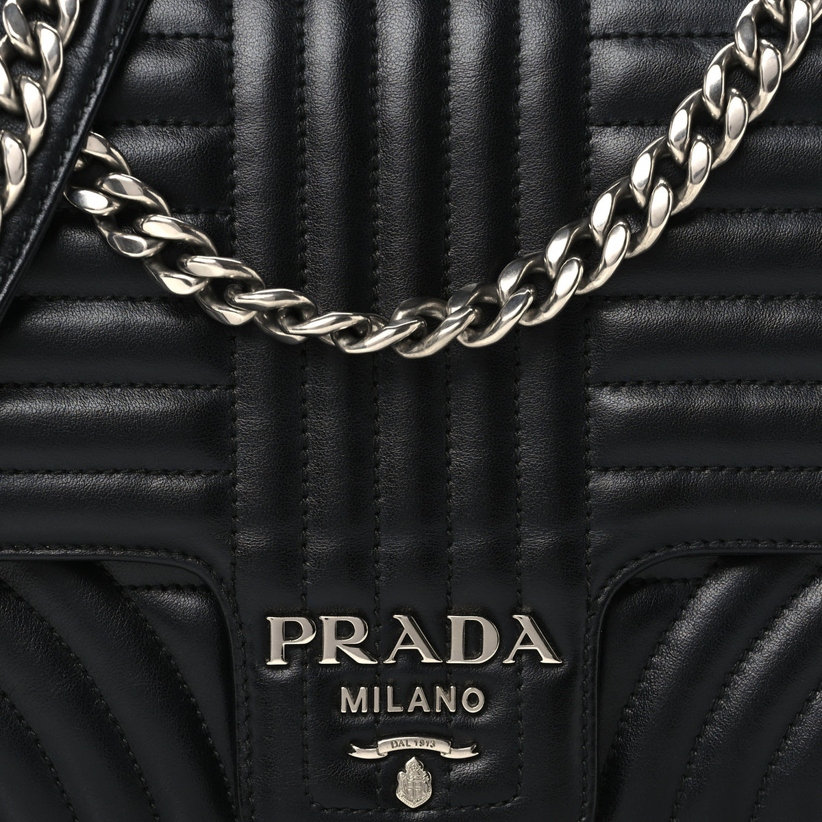 Prada Soft Calfskin Impunture Diagramme Large Chain Flap Shoulder Bag Black 8 of 10
