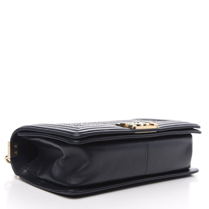 Chanel Lambskin Braided Woven Medium Boy Flap Navy Black 3 of 9