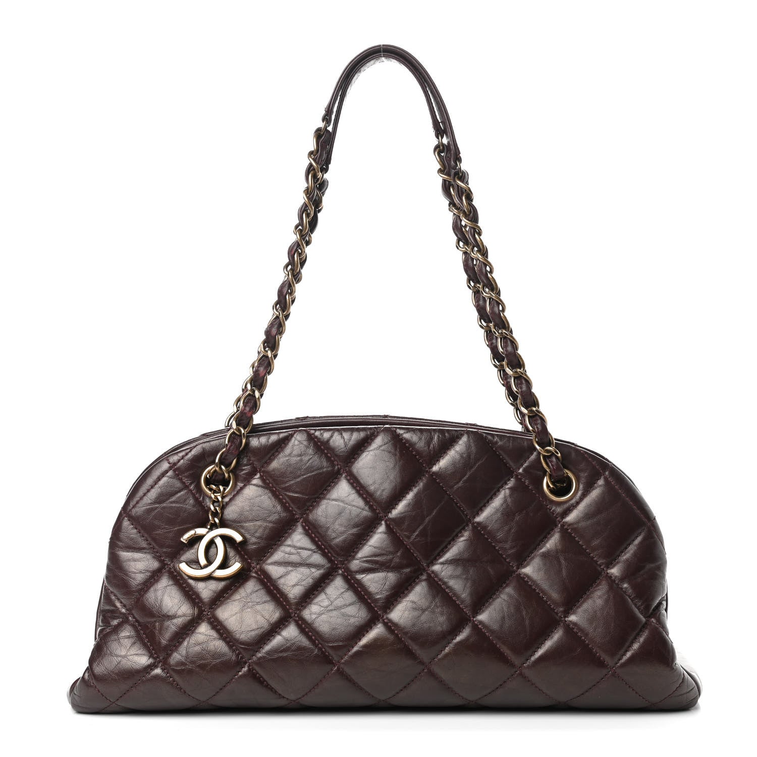 Chanel Aged Calfskin Quilted Medium Just Mademoiselle Bowling Bag Brown 1 of 10
