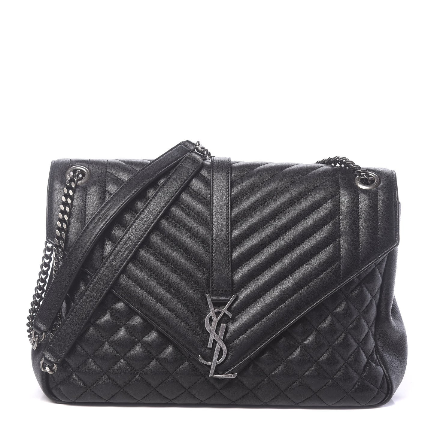Calfskin Mixed Matelasse Triquilt Large Monogram Satchel Black