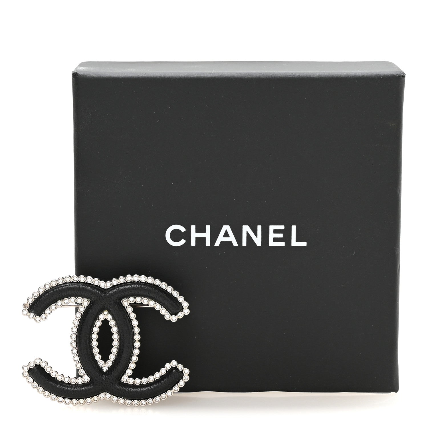 Chanel Lambskin Crystal CC Brooch Black Silver 4 of 4