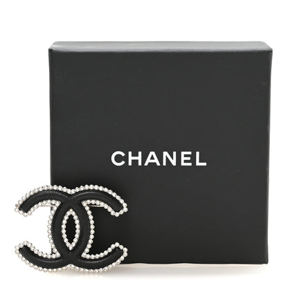 Chanel Lambskin Crystal CC Brooch Black Silver 4 of 4