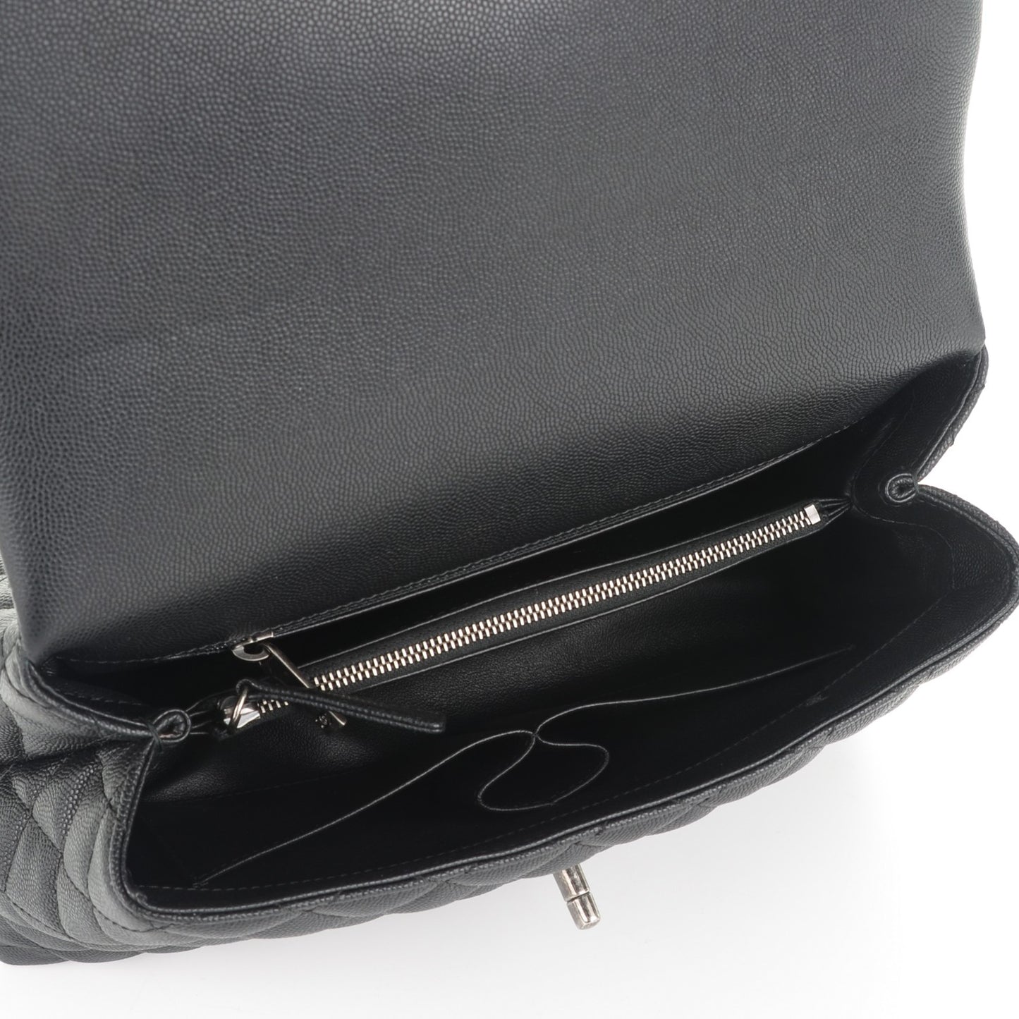 Caviar Lizard Quilted Small Coco Handle Flap Black
