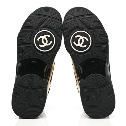 Chanel Satin Lambskin Fabric Tweed CC High Top Sneakers 39.5 Black Gold 5 of 9