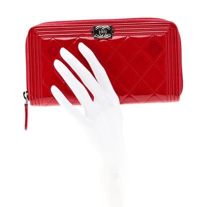 Chanel Patent Quilted Boy Zip Around Wallet Red 2 of 9