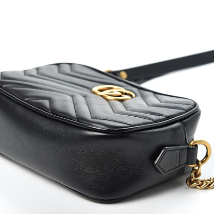Gucci Calfskin Matelasse Mini GG Marmont Chain Shoulder Bag Black 9 of 10