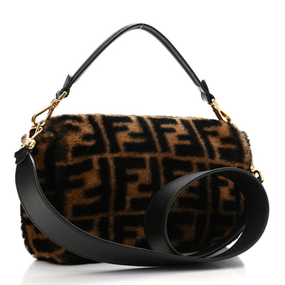 Fendi Shearling Vitello Dolce Macro FF 1974 Baguette Tobacco Black 3 of 11