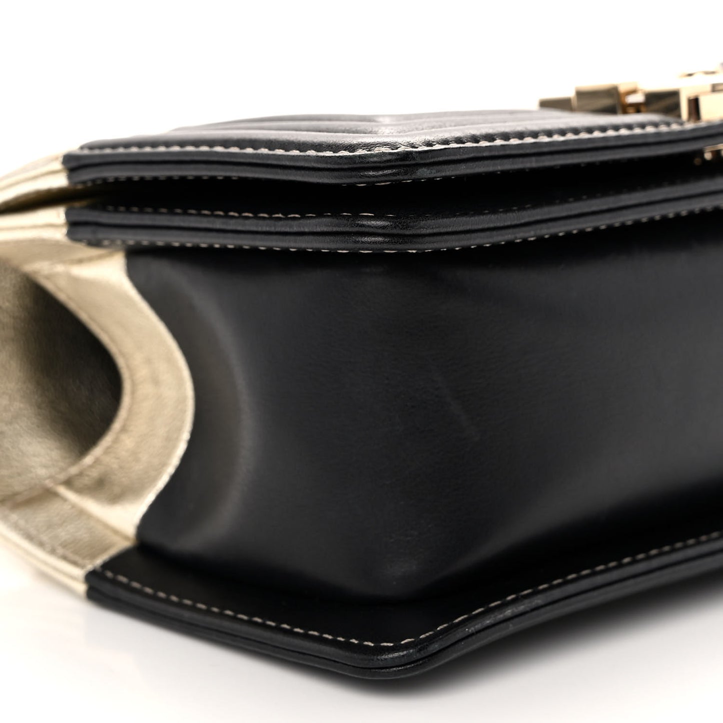 Metallic Goatskin Calfskin Small Boy Flap Gold Black