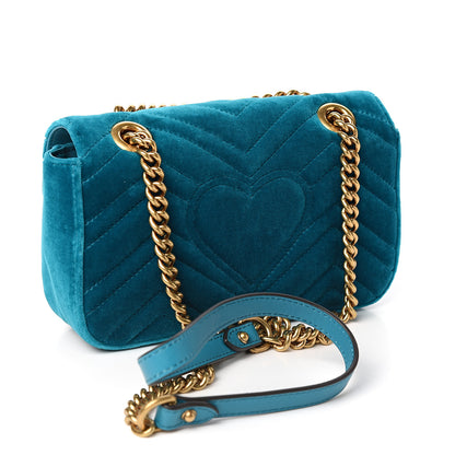 Gucci Velvet Matelasse Mini GG Marmont Shoulder Bag Pavone Cyan 2 of 9