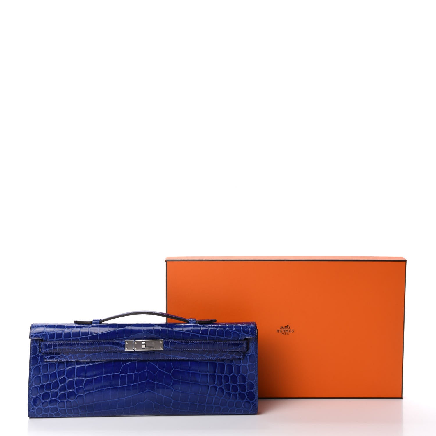 Hermes Shiny Niloticus Crocodile Kelly Cut Pochette Bleu Electrique 29 of 29