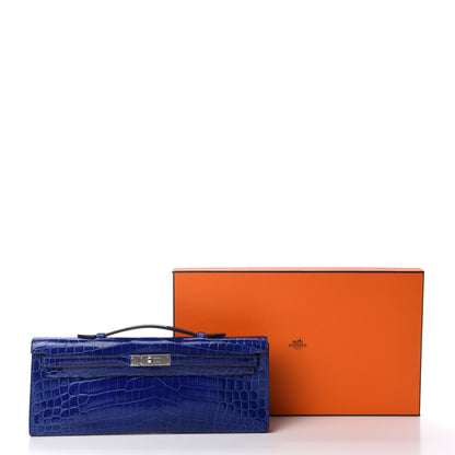 Hermes Shiny Niloticus Crocodile Kelly Cut Pochette Bleu Electrique 29 of 29