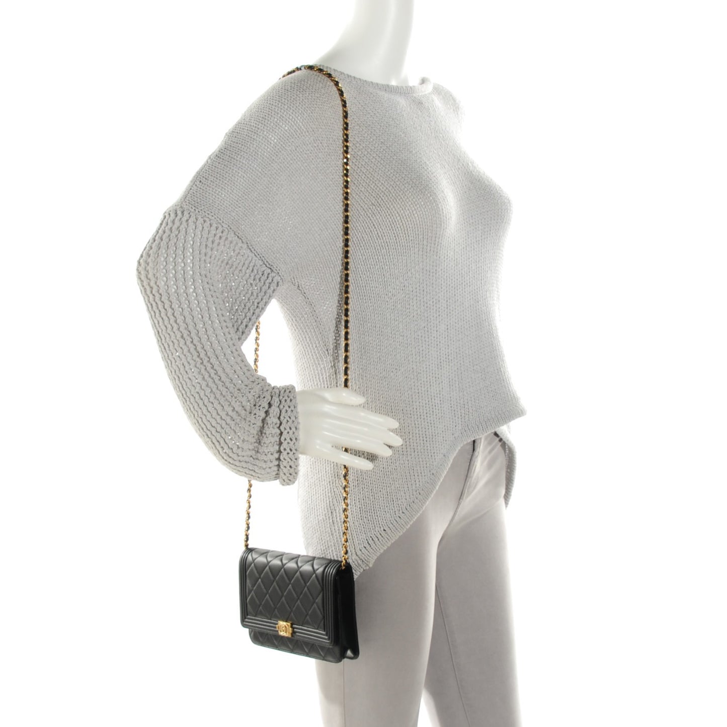Lambskin Quilted Boy Wallet On Chain WOC Black