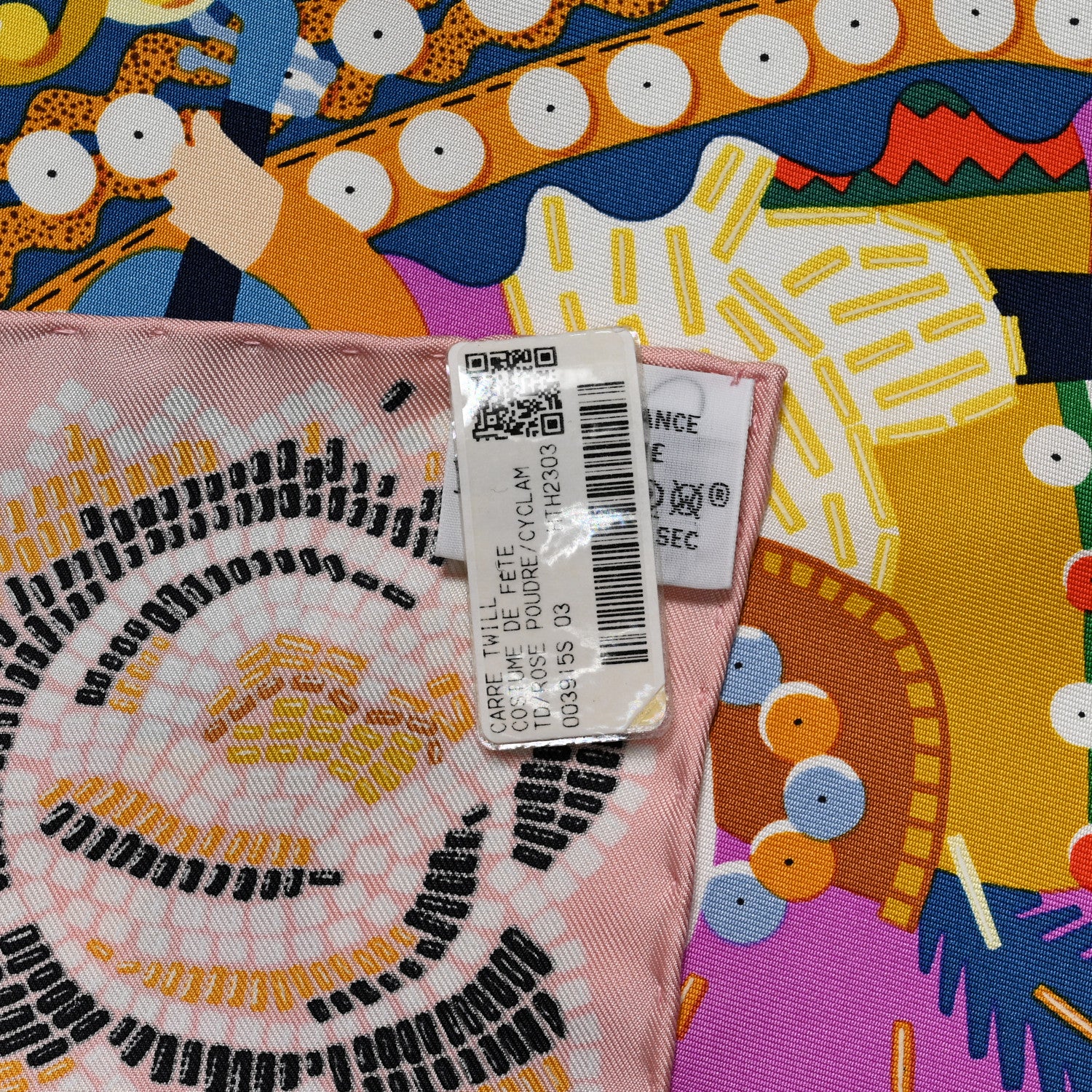 Hermes Silk Costume de Fete Scarf 90 Rose Poudre Cyclamen Jaune 5 of 5