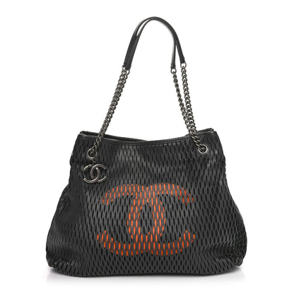 Chanel Calfskin Laser Cut Perforated CC Tote Black 1 of 10
