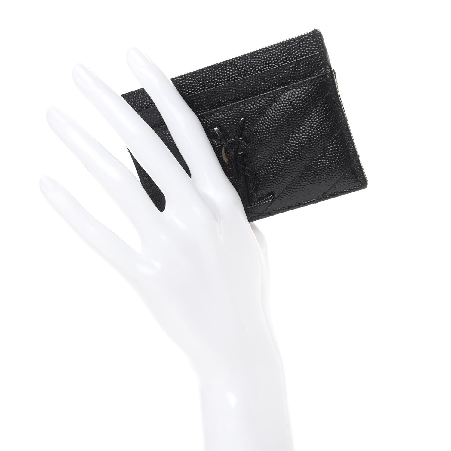 Saint Laurent Grain De Poudre Matelasse Chevron Monogram Credit Card Case Black 2 of 11