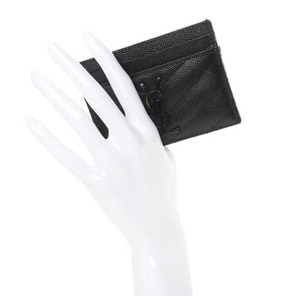 Saint Laurent Grain De Poudre Matelasse Chevron Monogram Credit Card Case Black 2 of 11