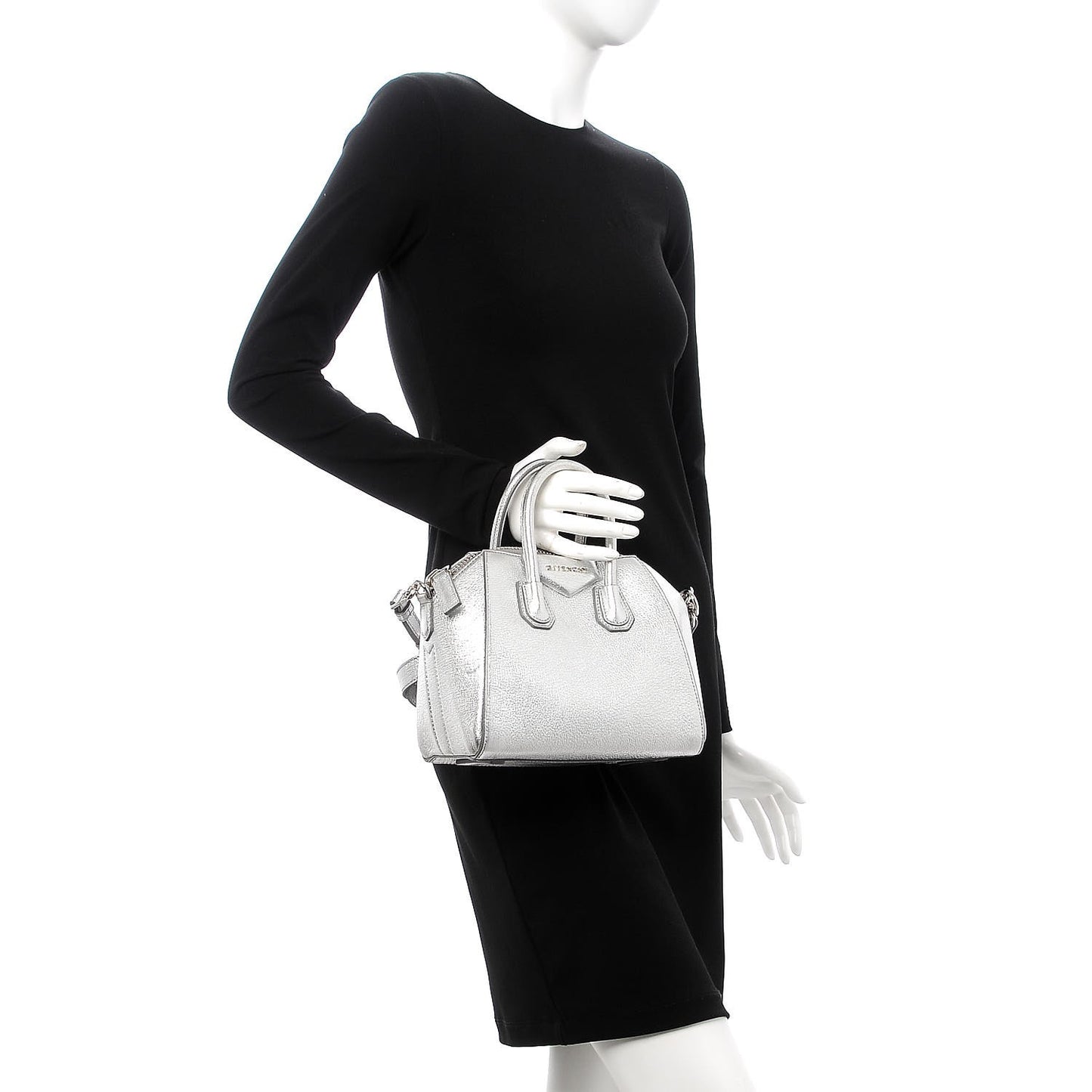 Metallic Sugar Goatskin Mini Antigona Silver