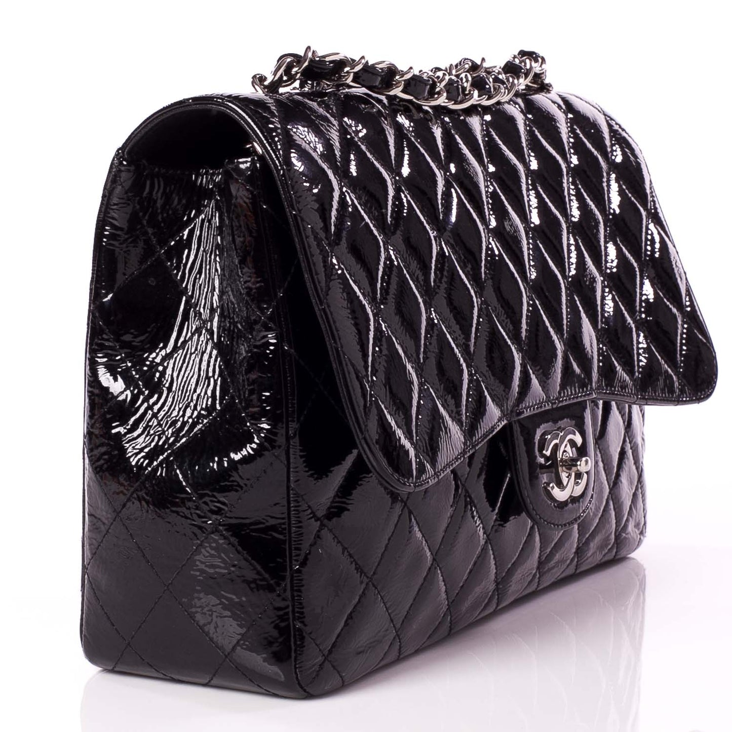 Distressed Patent Jumbo Single Flap Black