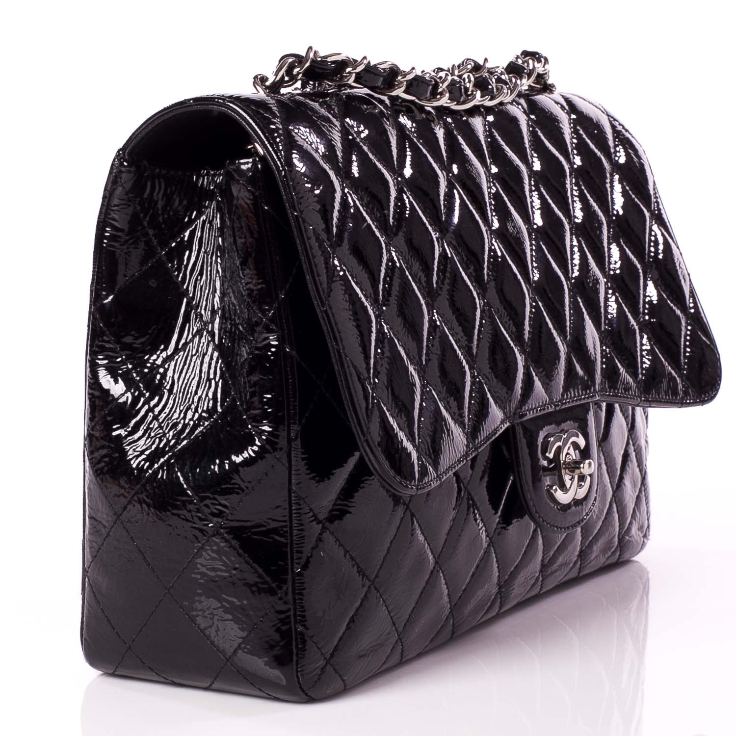 Chanel Distressed Patent Jumbo Single Flap Black 3 of 10