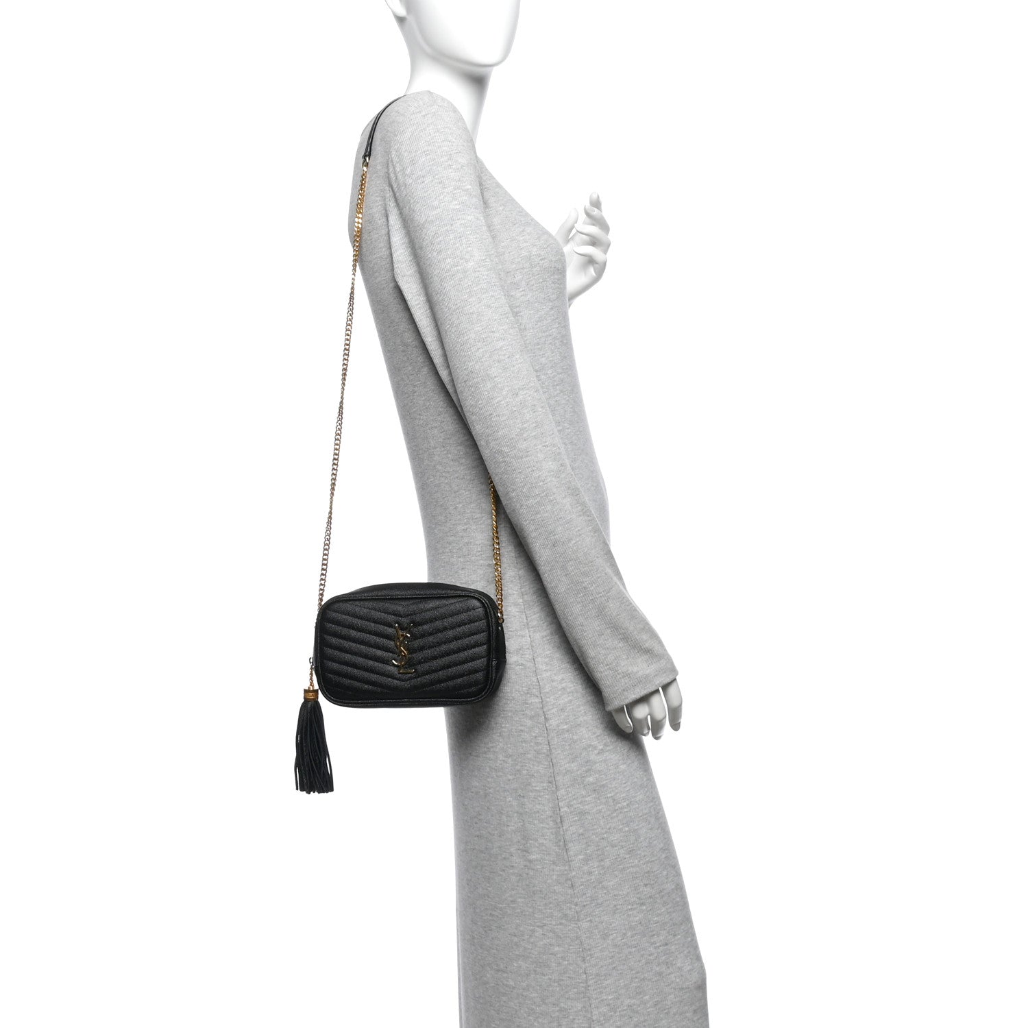 Saint Laurent Grain De Poudre Matelasse Monogram Mini Lou Camera Bag Black 2 of 10