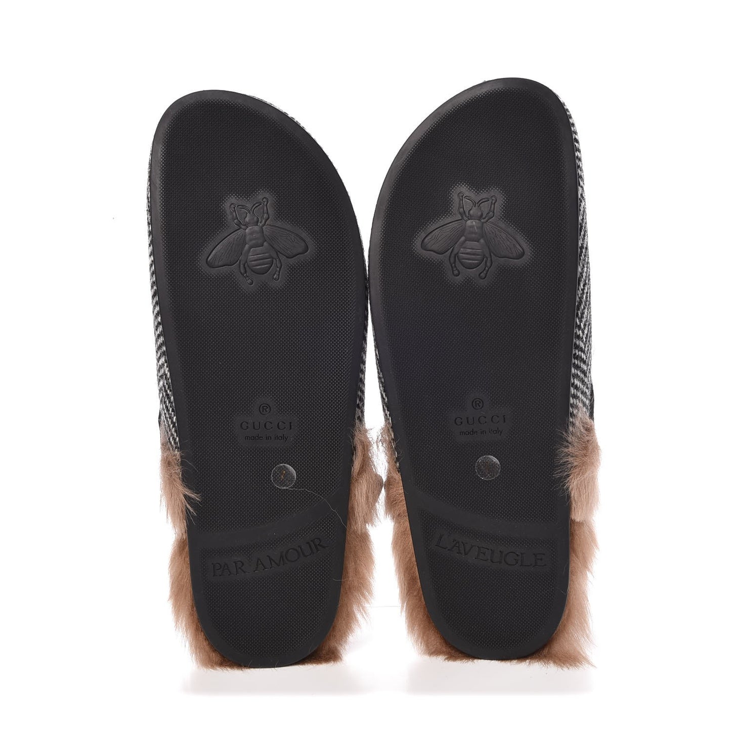 Herringbone Fur Wolf Mens Horsebit River Slingback Slippers 7 Black White