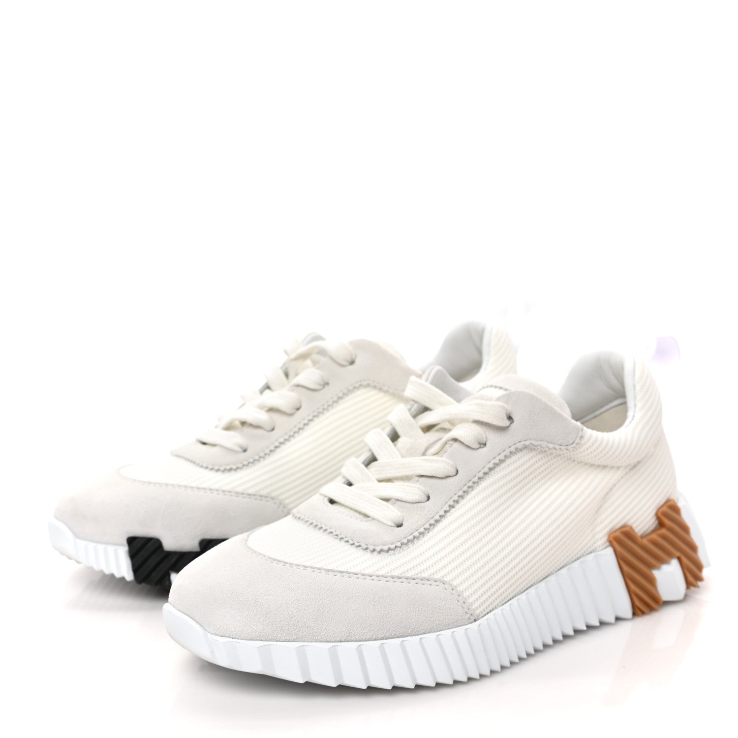 Hermes Technical Canvas Suede Goatskin Womens Bouncing Sneakers 37 White 3 of 8