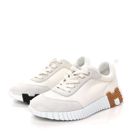 Hermes Technical Canvas Suede Goatskin Womens Bouncing Sneakers 37 White 3 of 8