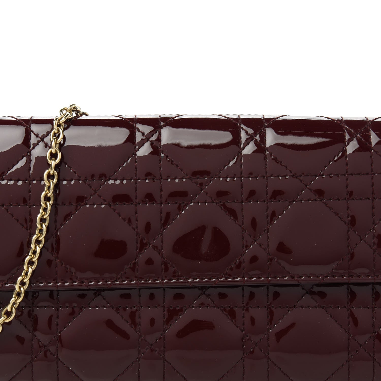 Christian Dior Patent Cannage Lady Dior Rendezvous Wallet On Chain Burgundy 9 of 9