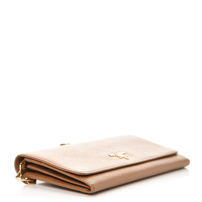 Prada Saffiano Metal Oro Chain Wallet Caramel 4 of 8