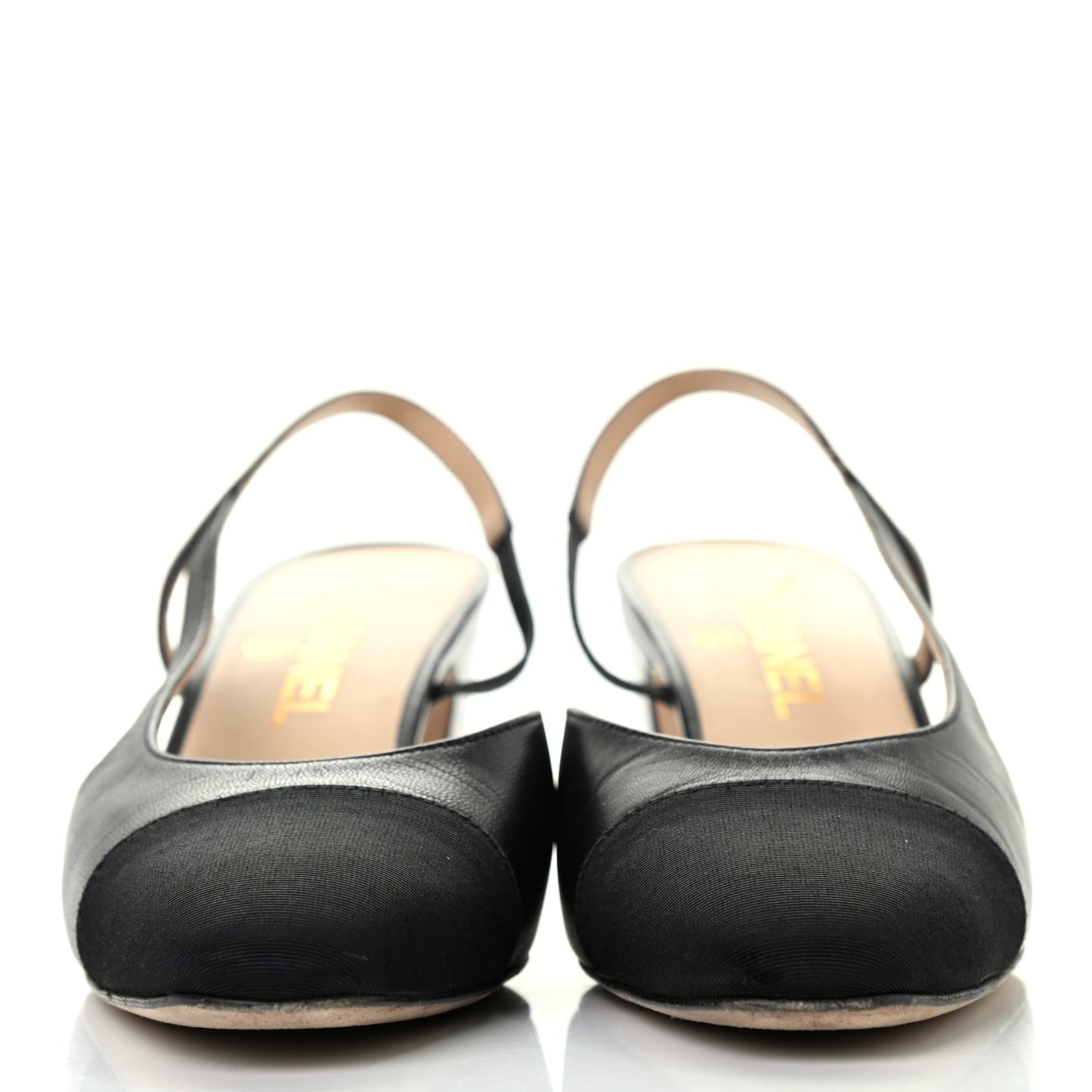 Goatskin Grosgrain Cap Toe CC Slingback Sandals 38.5 Black