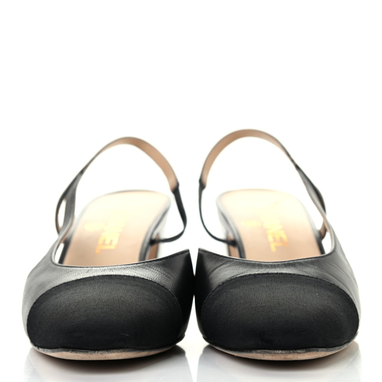Chanel Goatskin Grosgrain Cap Toe CC Slingback Sandals 38.5 Black 2 of 8