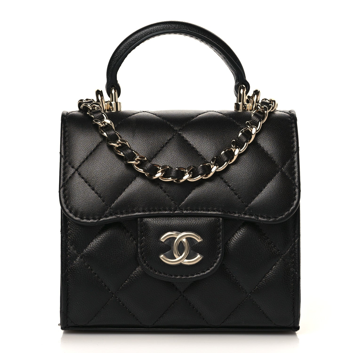 Chanel Lambskin Quilted Top Handle Flap Clutch With Chain Black 1 of 11