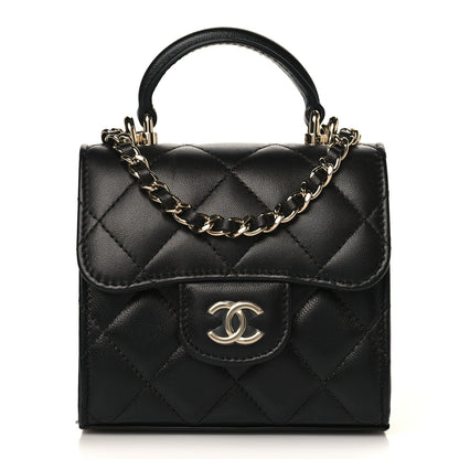 Chanel Lambskin Quilted Top Handle Flap Clutch With Chain Black 1 of 11