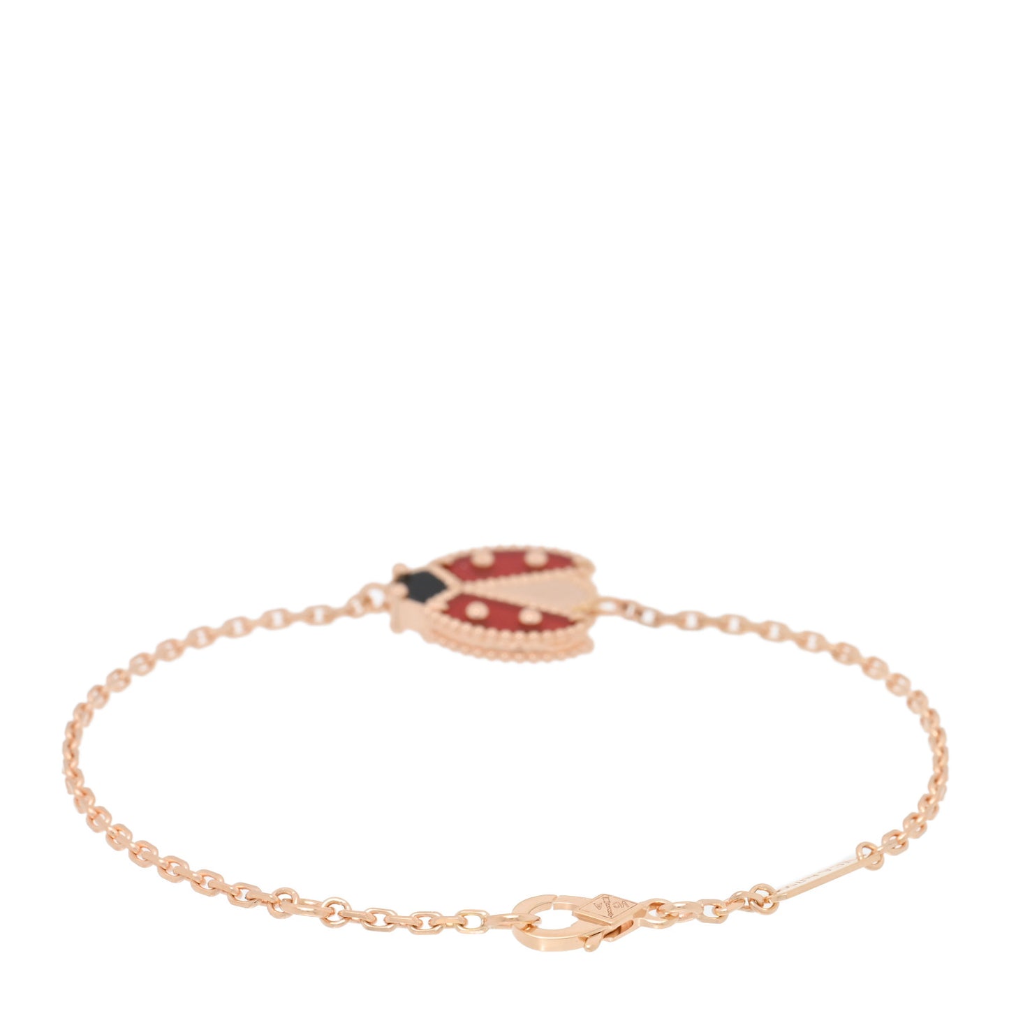 18K Rose Gold Carnelian Onyx Lucky Spring Open Wing Lady Bug Bracelet