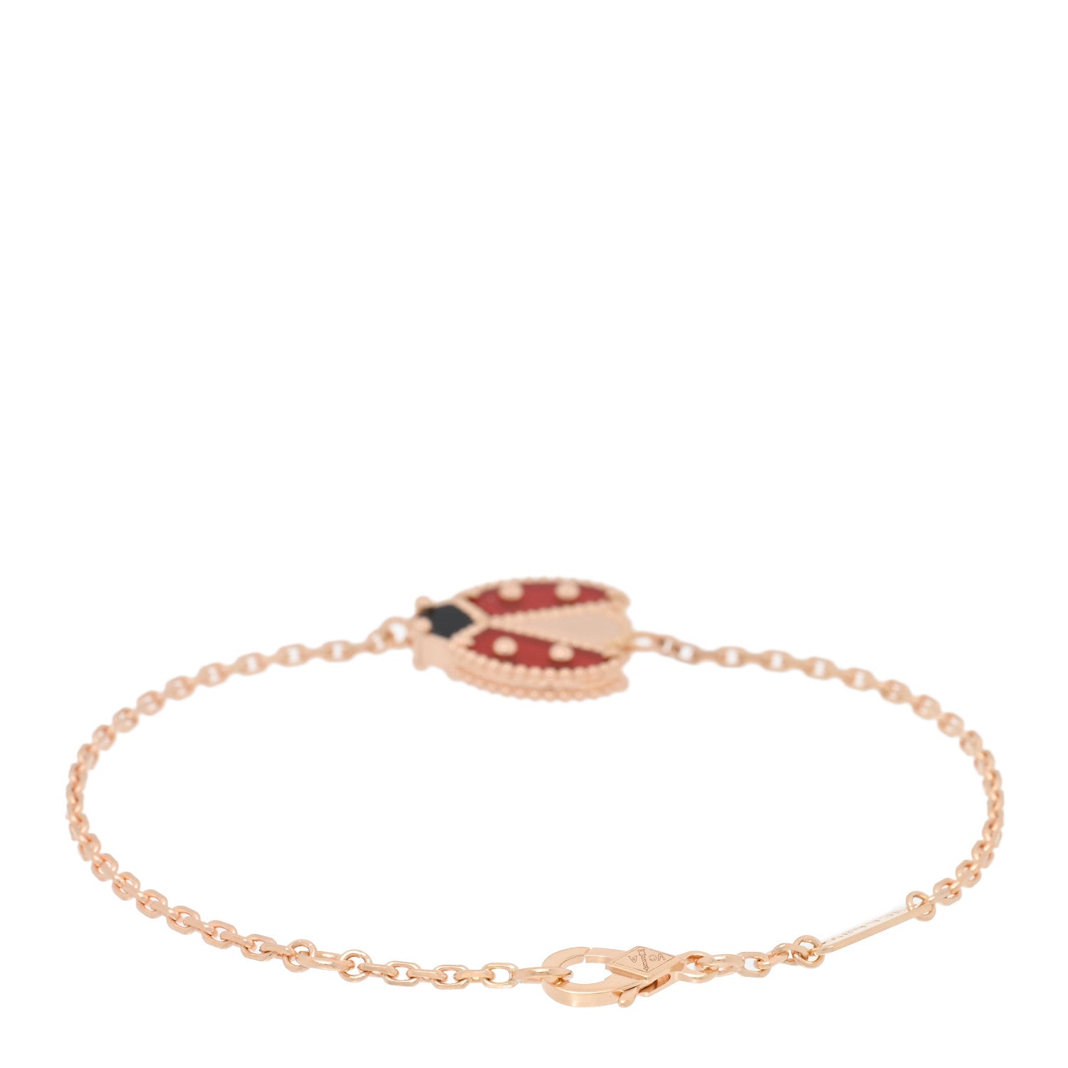 Van Cleef & Arpels 18K Rose Gold Carnelian Onyx Lucky Spring Open Wing Lady Bug Bracelet 2 of 4