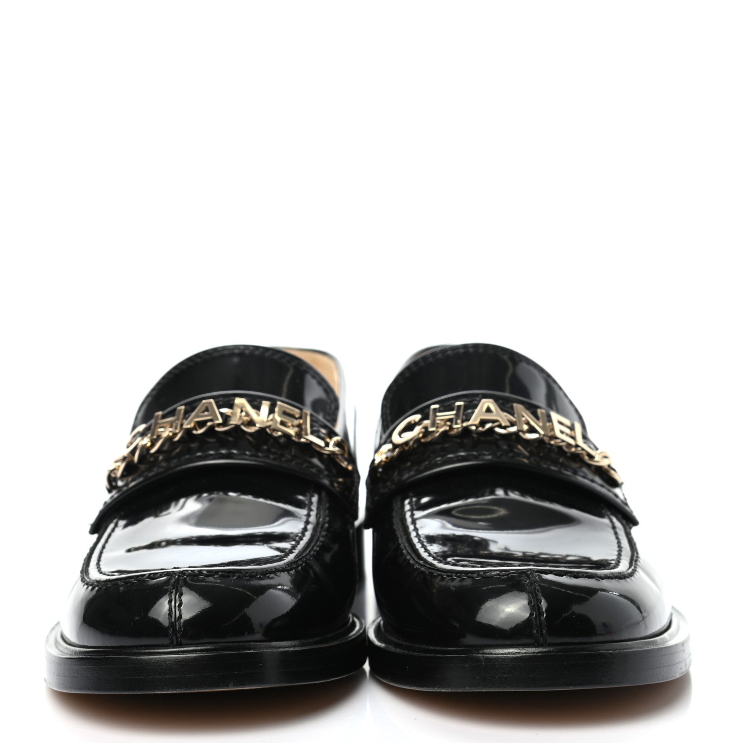 Chanel Shiny Calfskin Logo Loafers 39.5 Black 2 of 8