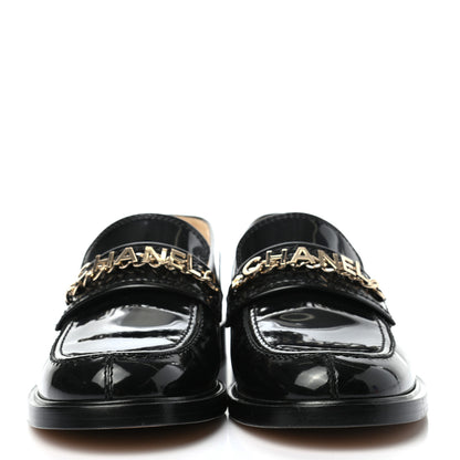 Chanel Shiny Calfskin Logo Loafers 39.5 Black 2 of 8