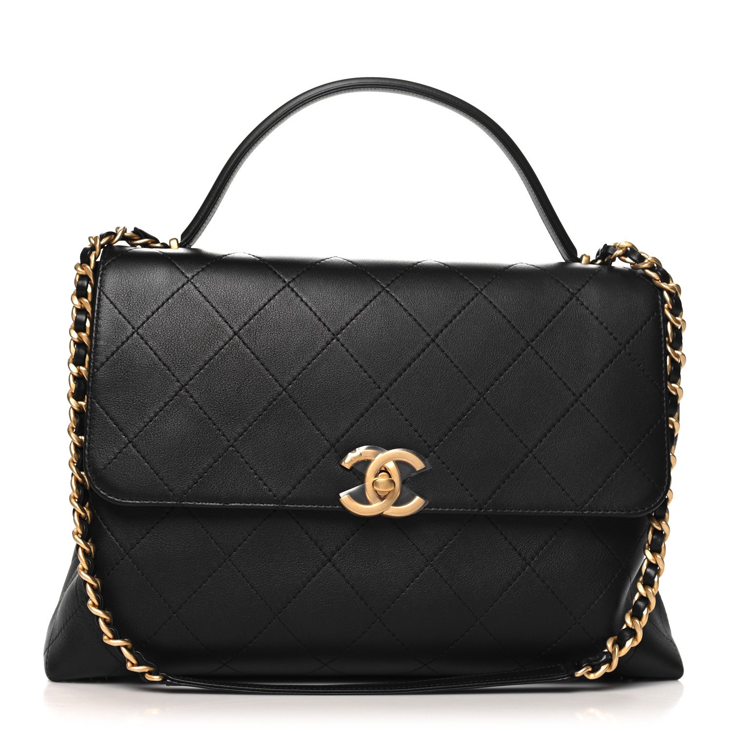 Chanel Calfskin Stitched Maxi Flap Top Handle Black 1 of 10