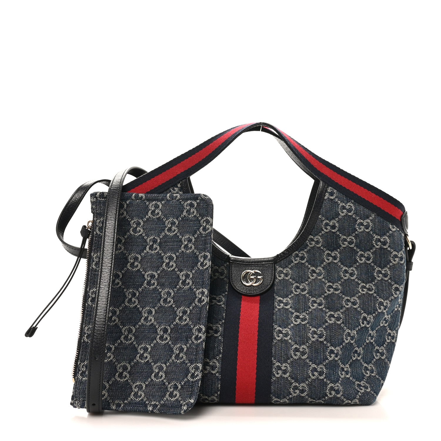 Gucci Denim GG Monogram Web Small Giglio Tote Blue White 3 of 12