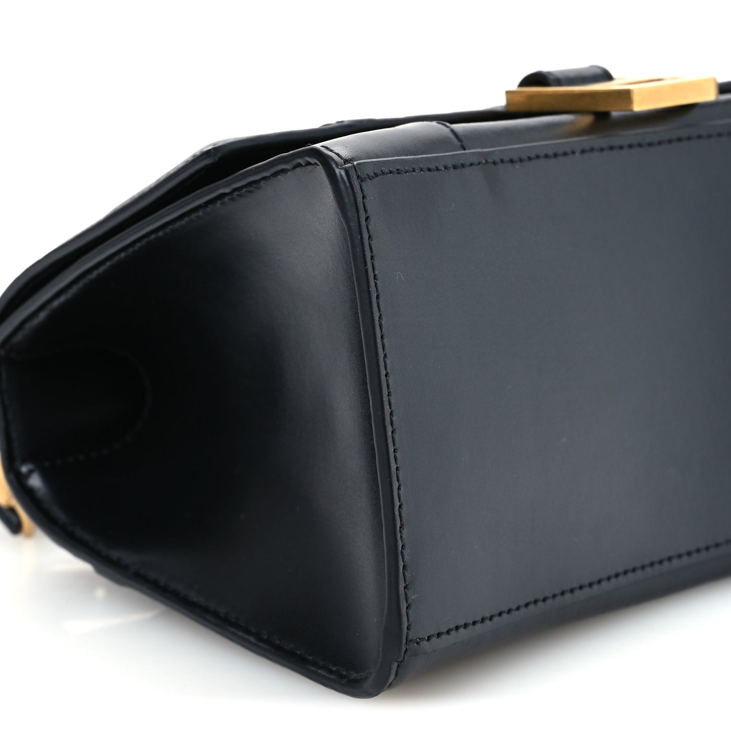 Shiny Box Calfskin Small Hourglass Top Handle Bag Black