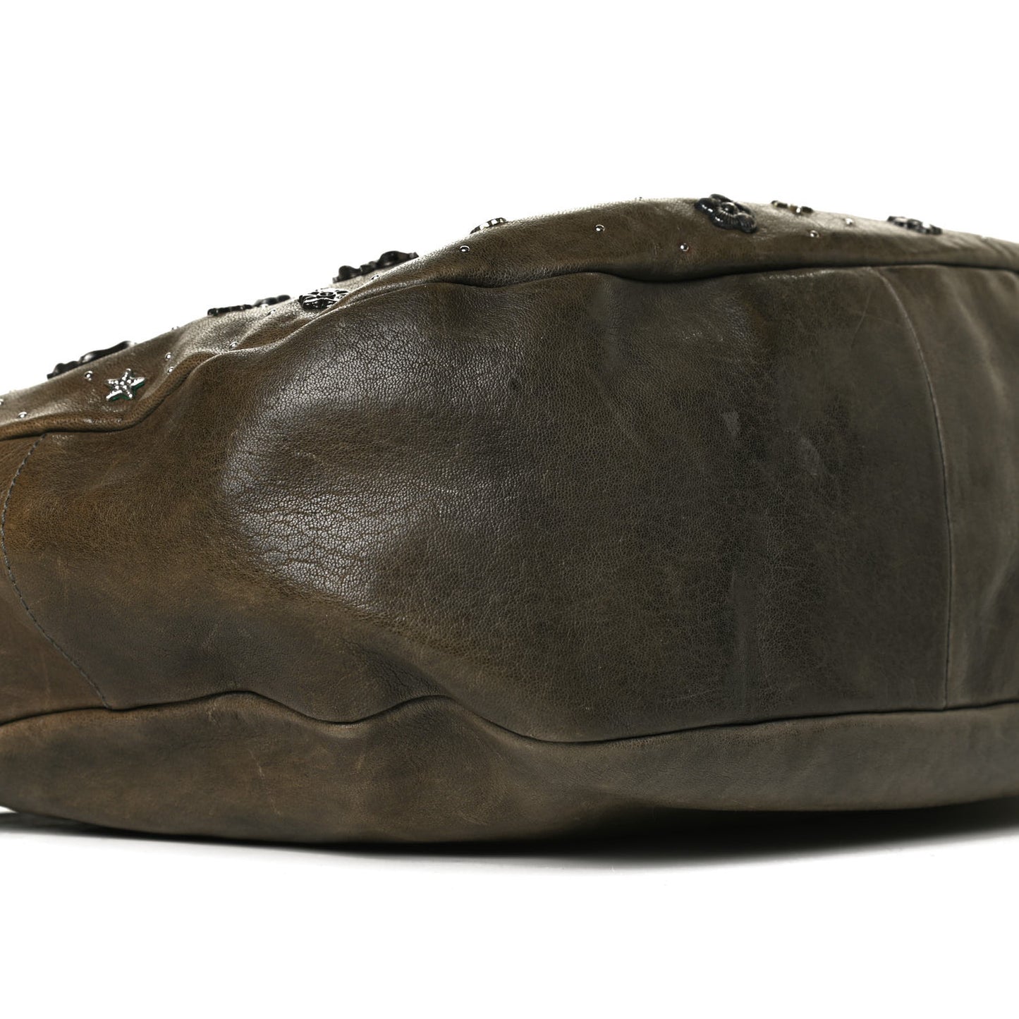 Calfskin Studded Sky Hobo Dark Green