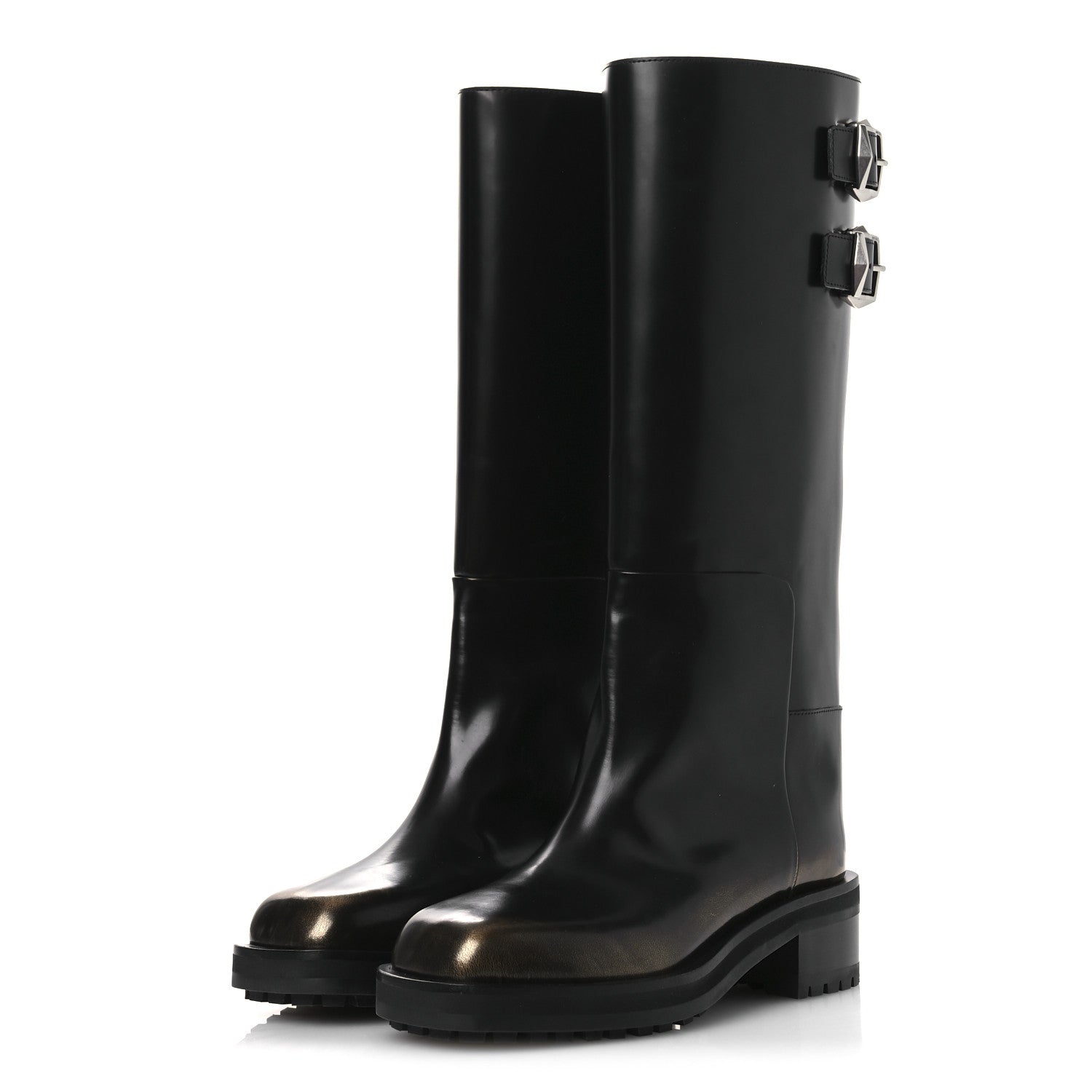 Jimmy Choo Burnished Brushed Calfskin Brooklyn 50 Boots 36.5 Black Gold 4 of 12