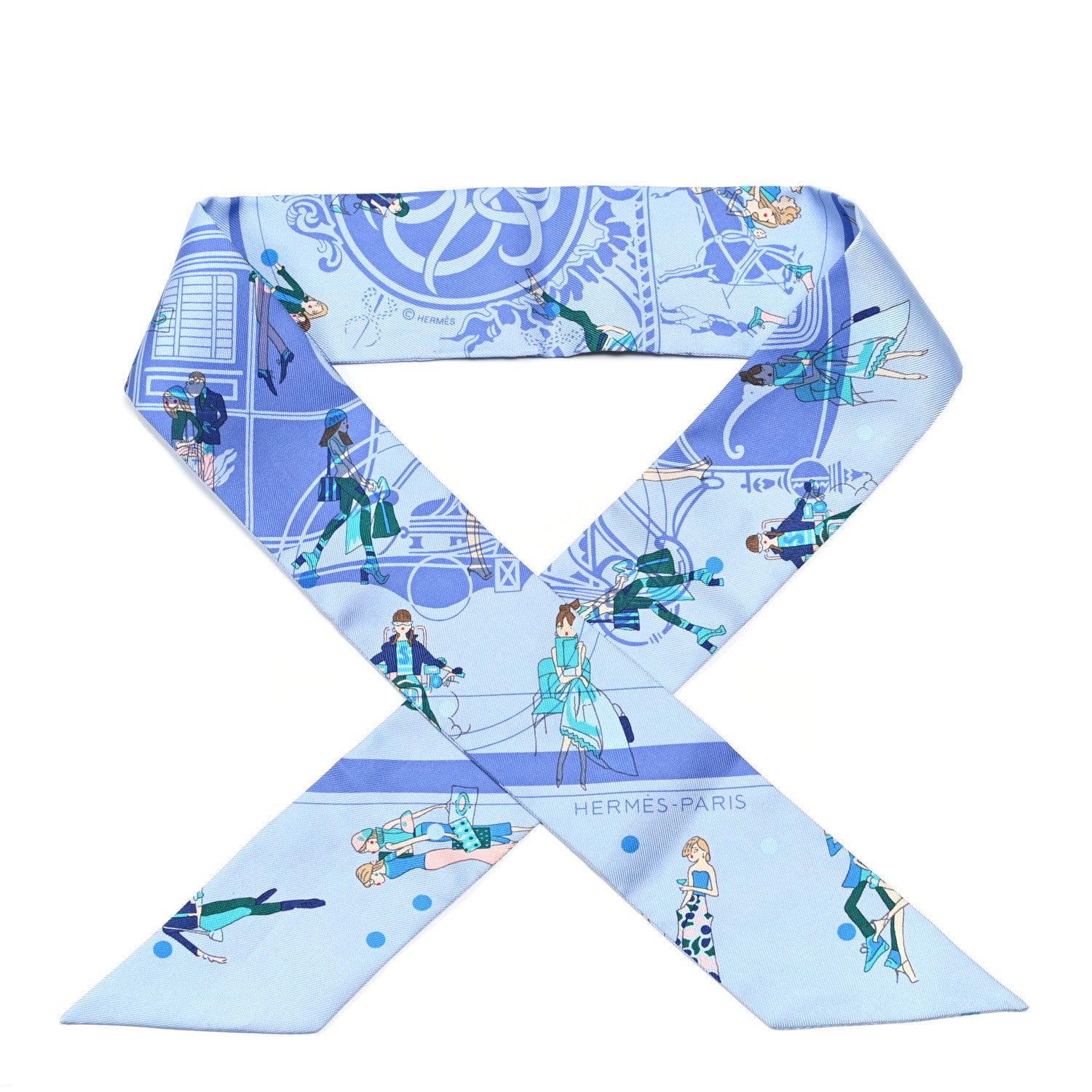 Hermes Silk Ex-Libris Les Parisiennes Twilly Ciel Turquoise Lavender 1 of 4