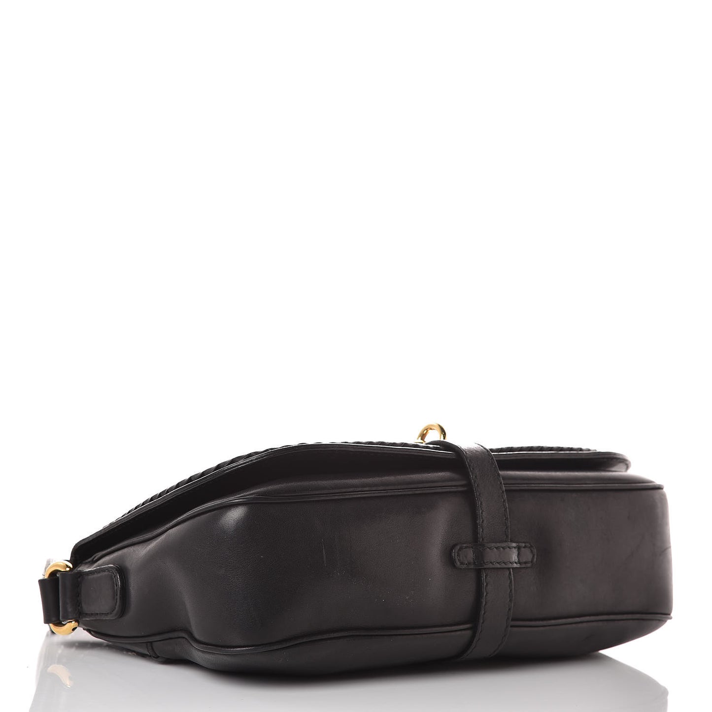 Calfskin Handmade Medium Flap Shoulder Bag Black