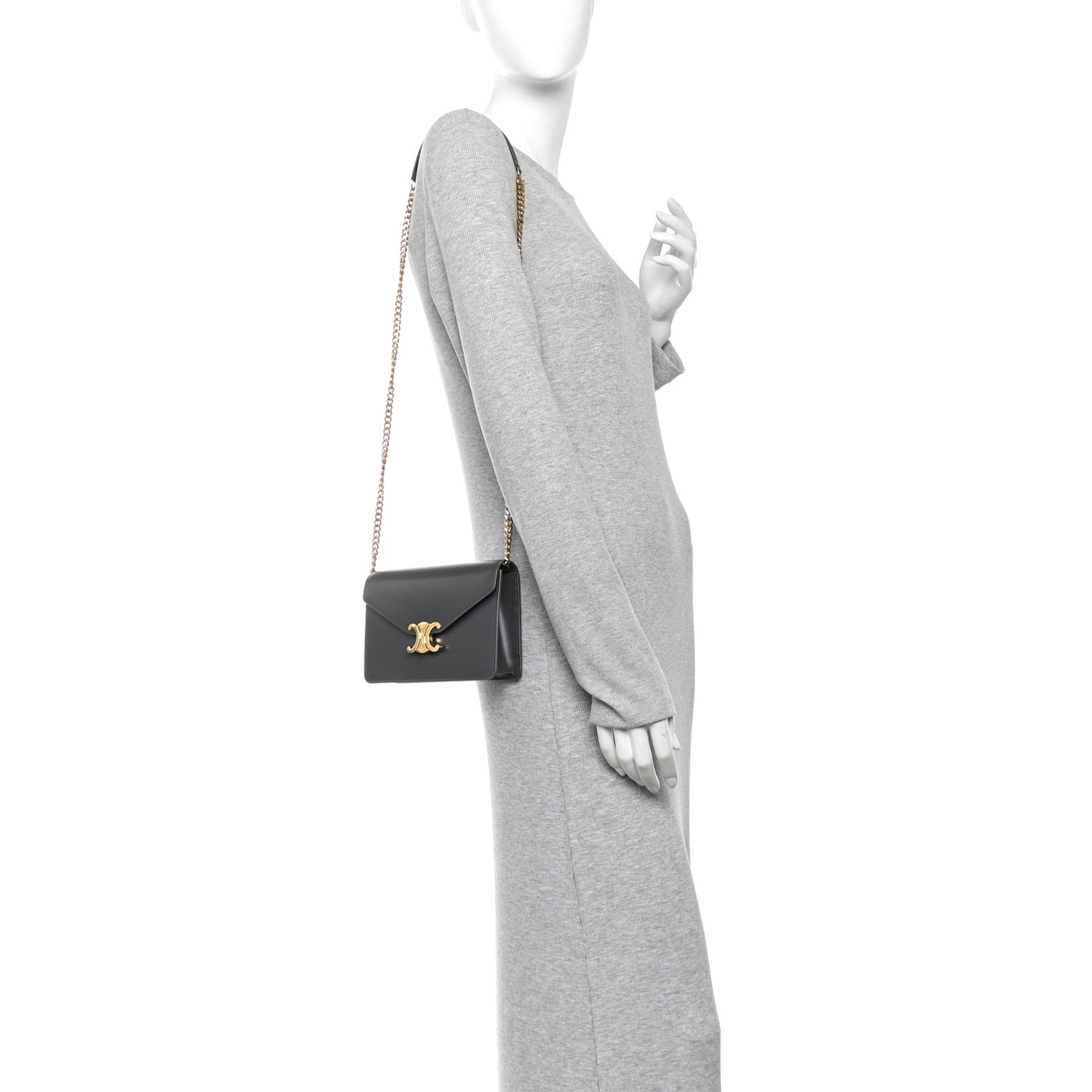 Shiny Calfskin Triomphe Margo Wallet on Chain Anthracite